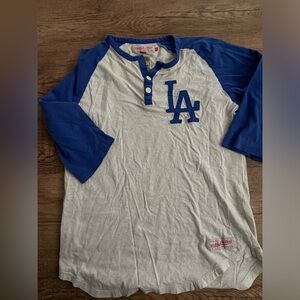 Mitchell & Ness LA Dodgers Heather Knit Henley Shirt Size Medium